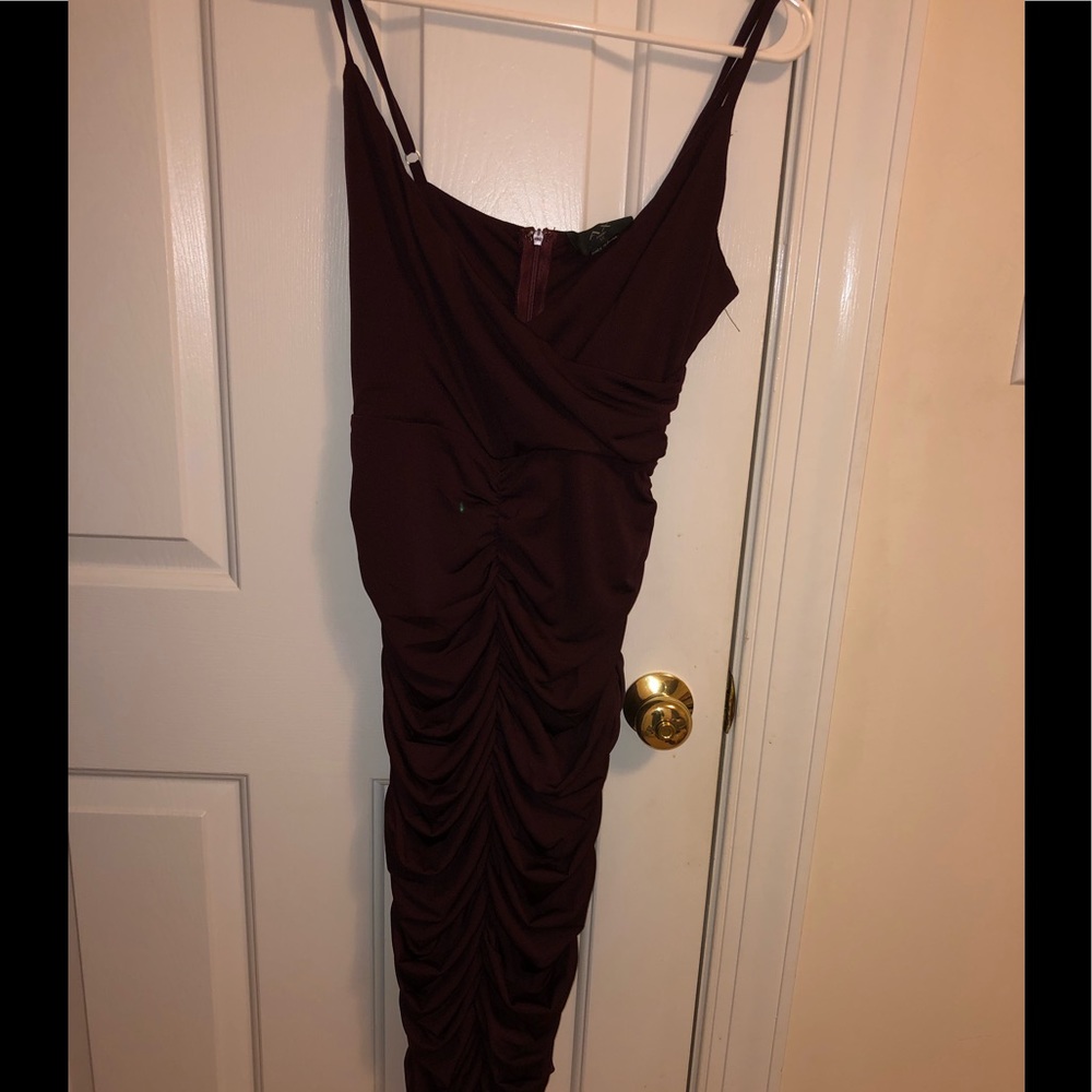 ASOS maroon ruched midi dress